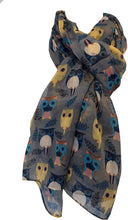 Load image into Gallery viewer, Pamper Yourself Now Grey Big Eye Owls Design Pretty Scarf, Long Soft Ladies Fashion London
