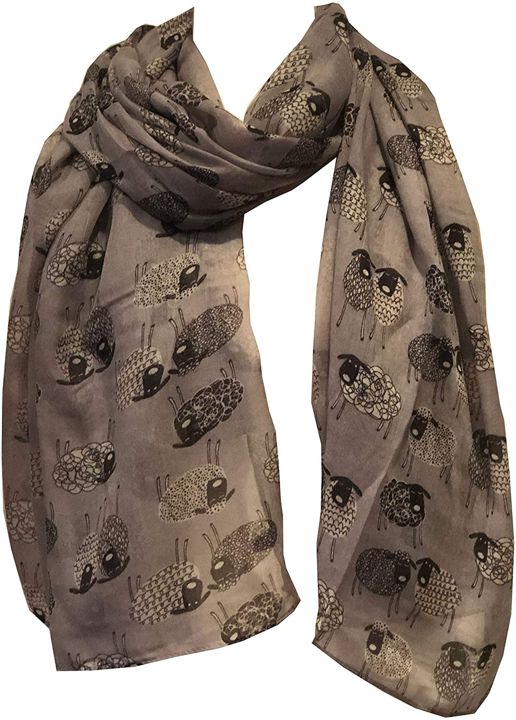 Pamper Yourself Now Grey Sketched Sheep Design Long Scarf, Soft Ladies Fashion London