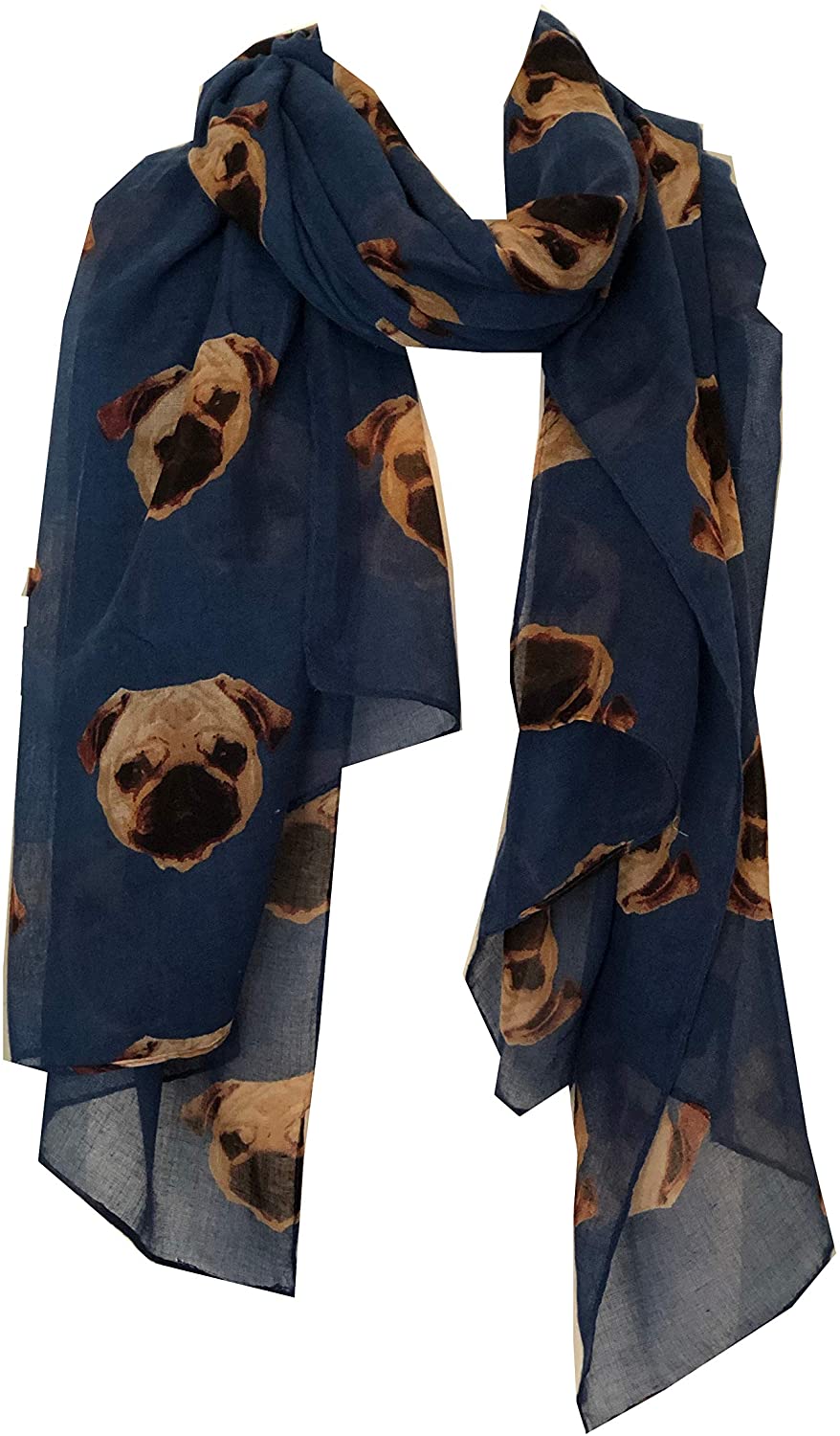 Pamper Yourself Now Blue Pug Dog Long Scarf, Great for Presents/Gifts.