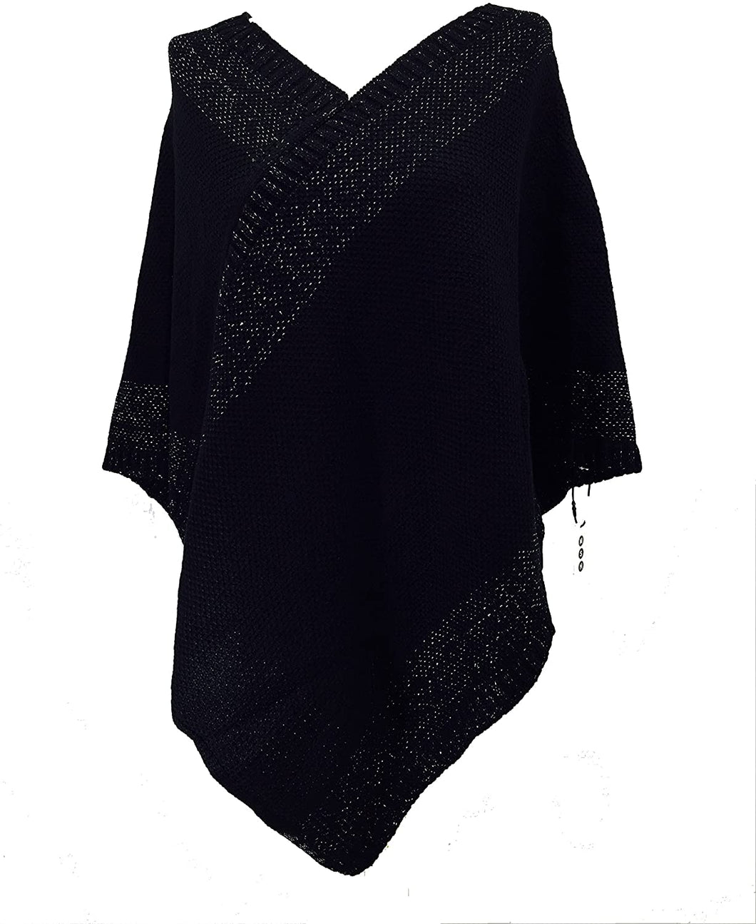 Pamper Yourself Now Black with Silver Thread V Neck Poncho