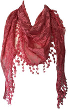 Load image into Gallery viewer, Pamper Yourself Now Pink Roses Designs lace Triangle Scarf. a Lovely Fashion Item. Fantastic Gift
