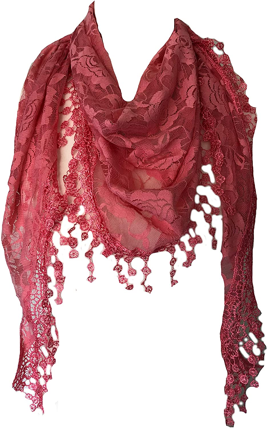 Pamper Yourself Now Pink Roses Designs lace Triangle Scarf. a Lovely Fashion Item. Fantastic Gift