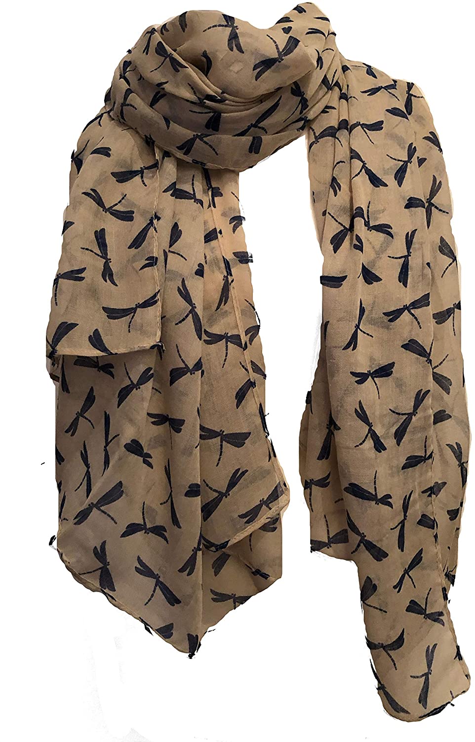 Pamper Yourself Now Ladies Scarf Beige with Blue Dragonfly Fashion Long Soft wrap/Sarong
