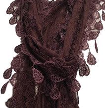 Load image into Gallery viewer, Pamper yourself Brown Leaf Lace Scarf

