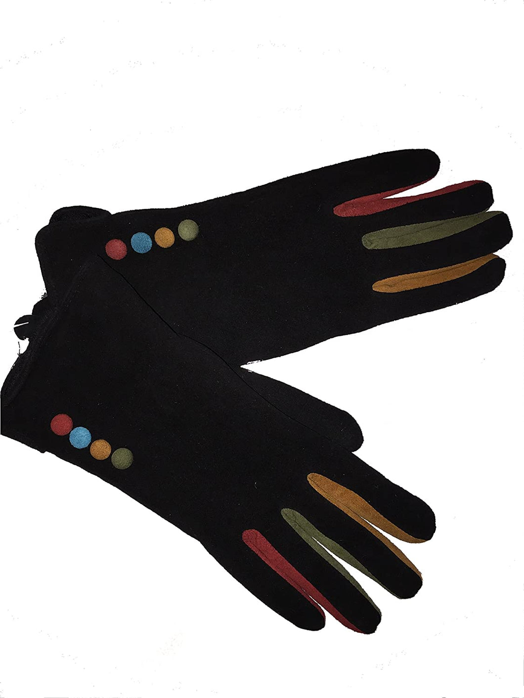 G1501 plain black ladies Gloves with a splash of colour between the fingers