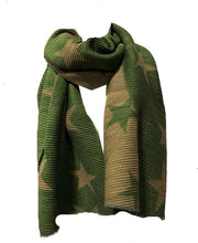 Load image into Gallery viewer, Green and beige  star blanket scarf
