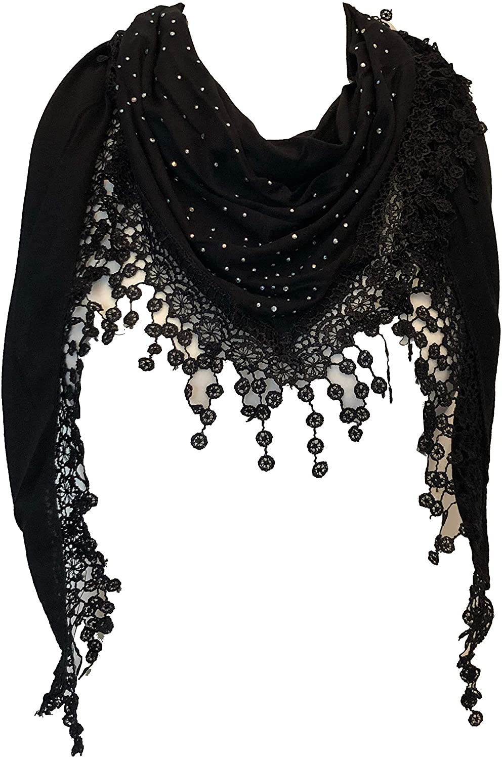 Black Jersey with sparkle and lace trimmed triangle Scarf Soft Summer Fashion London Fashion Fab Gift