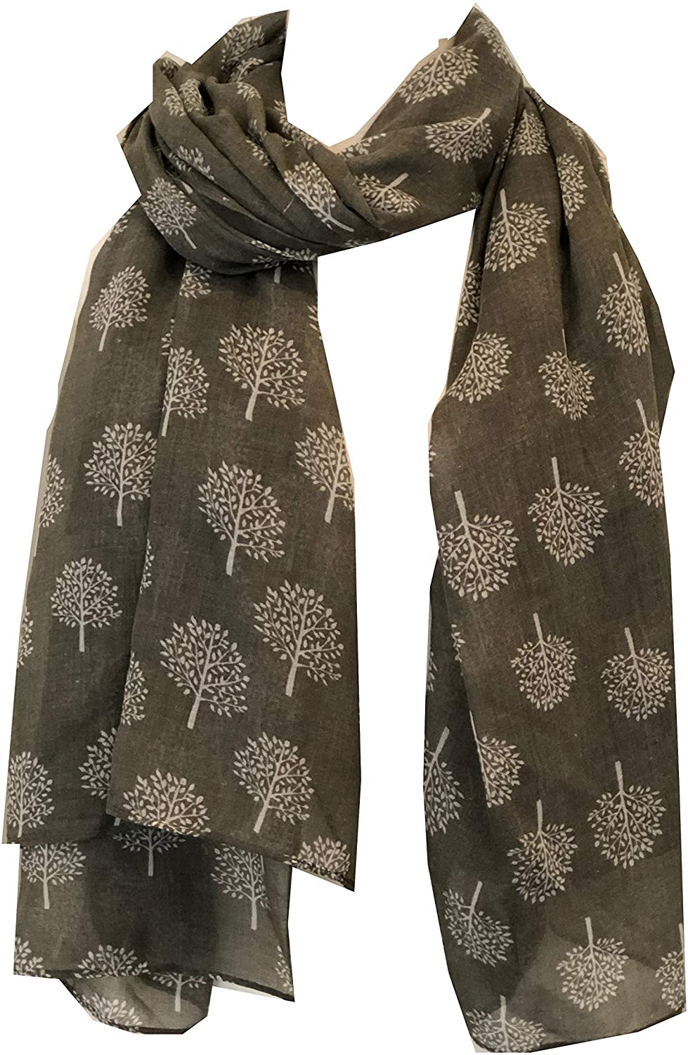 Pamper Yourself Now Taupe with White Mulberry Tree Design Ladies Fashion Scarves