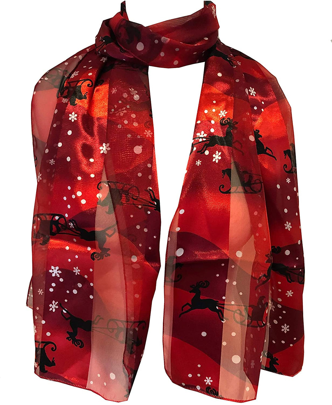 Pamper Yourself Now Red with Snowflakes and Santa on a Sledge Design Thin Pretty Christmas Scarf