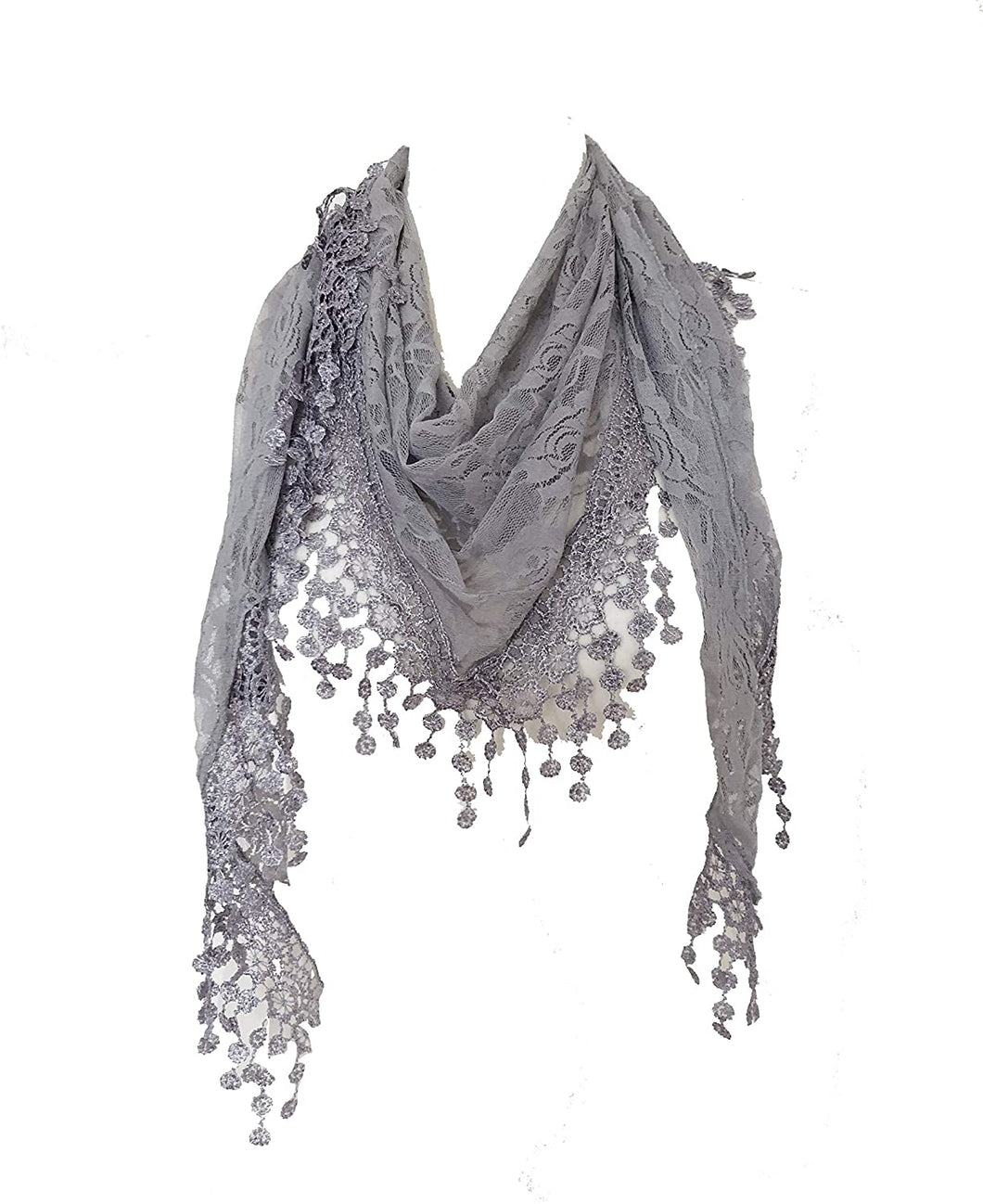 Pamper Yourself Now Grey Leaves Designs lace Triangle Scarf. a Lovely Fashion Item. Fantastic Gift
