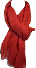 Load image into Gallery viewer, Orangy red plain soft long Scarf/wrap with frayed edge
