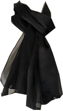 Load image into Gallery viewer, Plain Black Faux Chiffon and Satin Style Striped Scarf Thin Pretty Scarf Great for Any Outfit Lovely Gift
