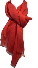Load image into Gallery viewer, Orangy red plain soft long Scarf/wrap with frayed edge
