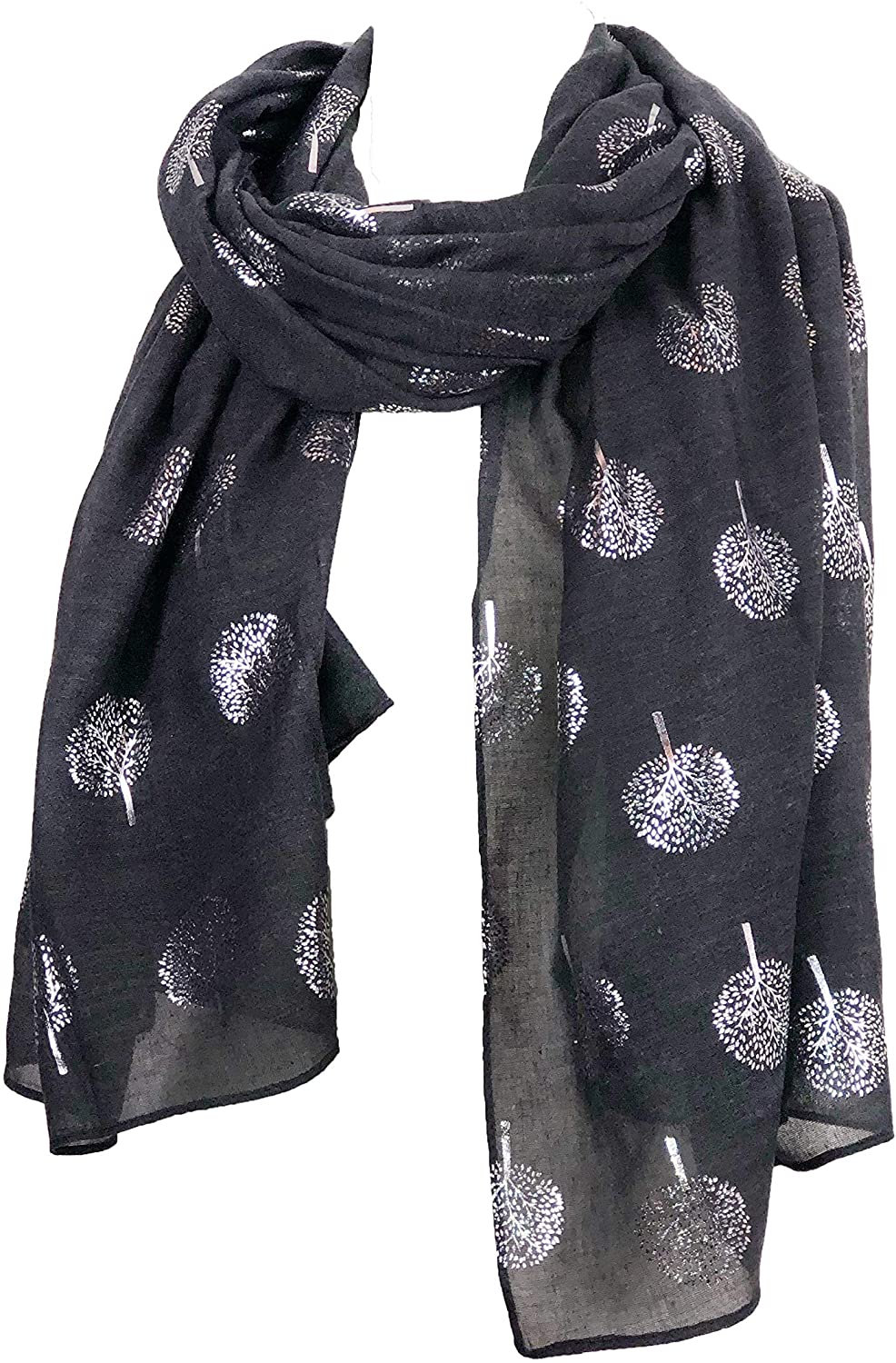 Pamper Yourself Now Dark Grey with Silver Foiled Mulberry Tree Design Ladies Scarf/wrap. Great Present for Mum, Sister, Girlfriend or Wife.