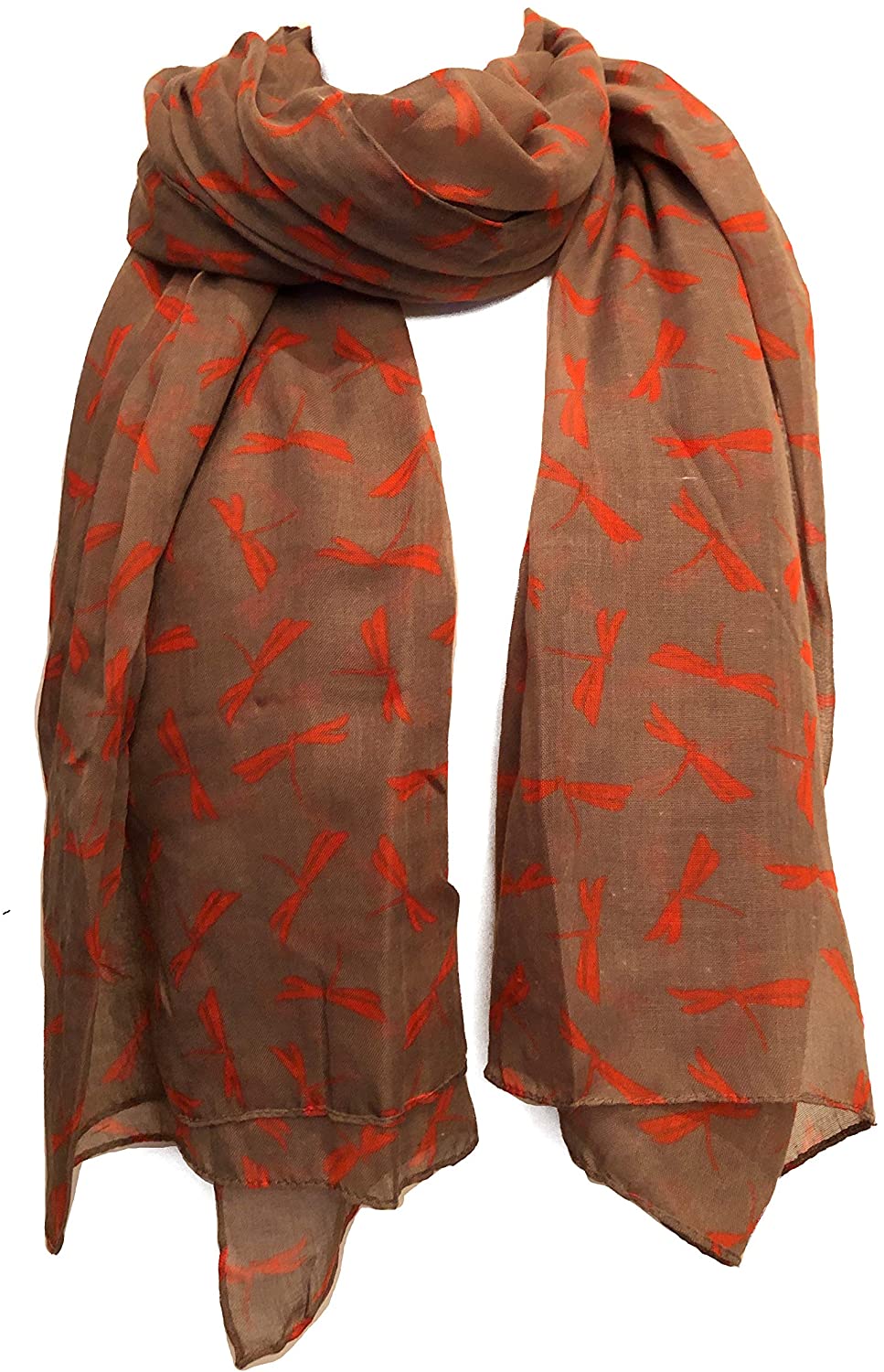 Pamper Yourself Now Ladies Scarf Brown with Orange Dragonfly Fashion Long Soft wrap/Sarong