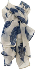 Load image into Gallery viewer, Pamper Yourself Now Beige with Blue Feathers, Long Scarf, Soft Ladies Fashion London
