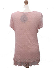 Load image into Gallery viewer, Pamper Yourself Now ltd Ladies Pink Crochet lace Short Sleeve top.Made in Italy (AA14)
