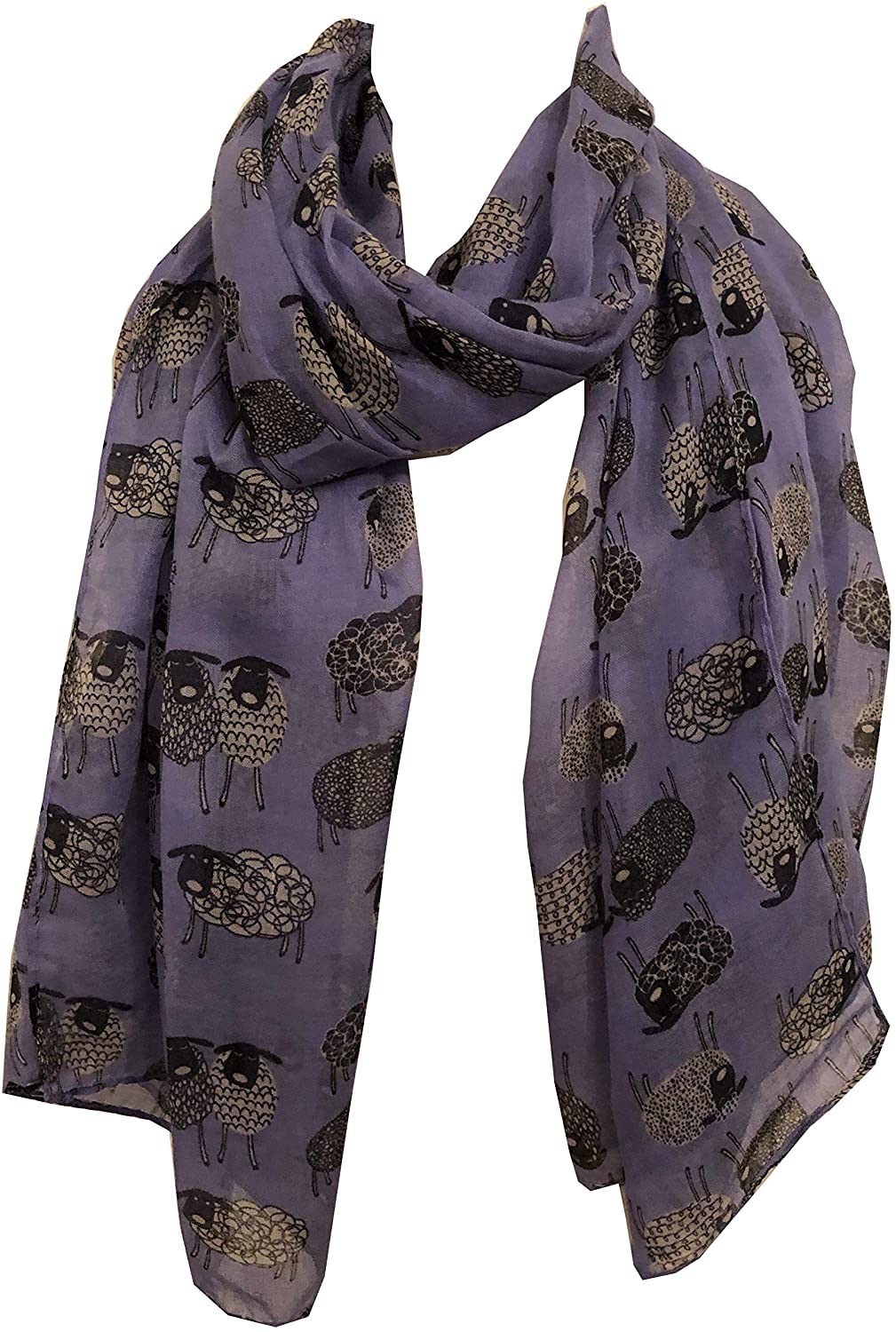 Pamper Yourself Now Light Purple Sketched Sheep Design Long Scarf