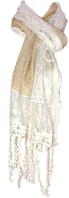 Load image into Gallery viewer, Pamper Yourself Now Beige with Cream Flower lace Trim with Tassel Scarf
