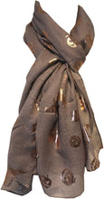 Load image into Gallery viewer, Gold pumpkins and witch design Halloween scarf, great as a present/gift.
