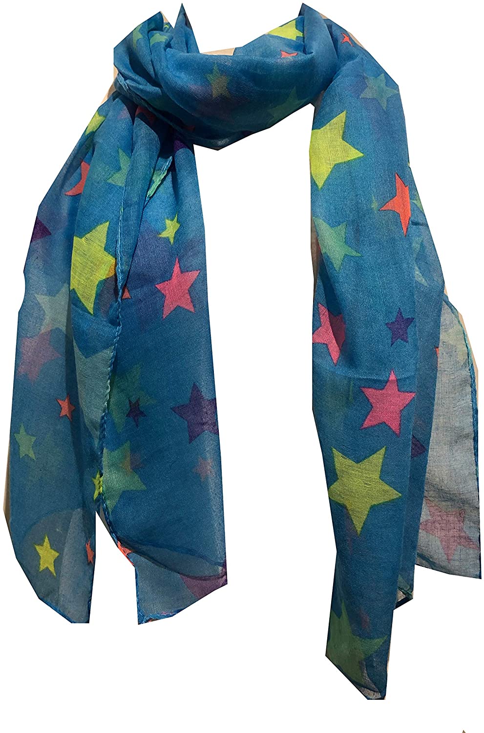 Multi coloured stars thin scarf, great presents/gifts. (blue)