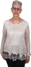 Load image into Gallery viewer, Pamper Yourself Now ltd Ladies Beige Crochet lace Long Sleeve top.Made in Italy (AA6)
