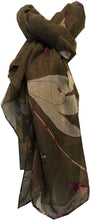 Load image into Gallery viewer, Brown with dragonfly and bugs design long soft scarf, great present/gift.
