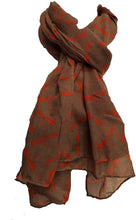 Load image into Gallery viewer, Pamper Yourself Now Ladies Scarf Brown with Orange Dragonfly Fashion Long Soft wrap/Sarong
