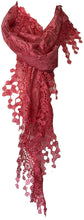 Load image into Gallery viewer, Pamper Yourself Now Pink Roses Designs lace Triangle Scarf. a Lovely Fashion Item. Fantastic Gift
