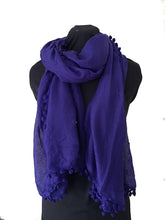 Load image into Gallery viewer, Pamper Yourself Now Dark Purple Plain Scarf/wrap with bobbles
