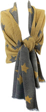 Load image into Gallery viewer, Mustard and grey star blanket scarf
