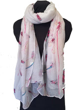 Load image into Gallery viewer, Pamper Yourself Now Creamy White with Dragonfly and Bugs Design Long Soft Scarf, Great Present/Gift.
