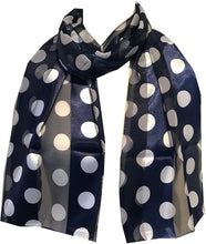 Load image into Gallery viewer, Navy with White Big spot Thin Pretty Scarf. Lovely with Any Outfit. 50&#39;s Style Scarf
