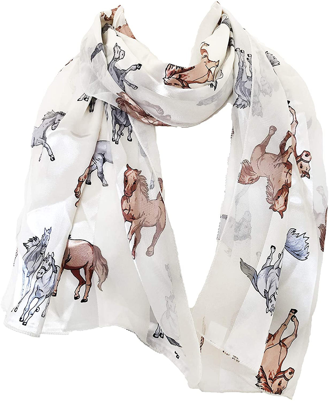 Pamper Yourself Now Cream Running Horse Shiny Thin Pretty Scarf