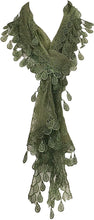 Load image into Gallery viewer, Pamper yourself Illuminous Green Leaf Lace Scarf
