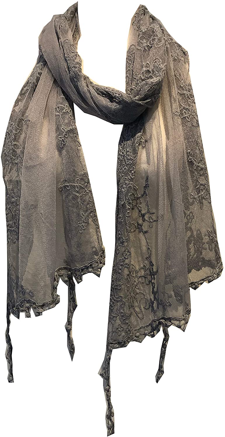 Pamper Yourself Now Grey Pretty lace Soft Long Scarf