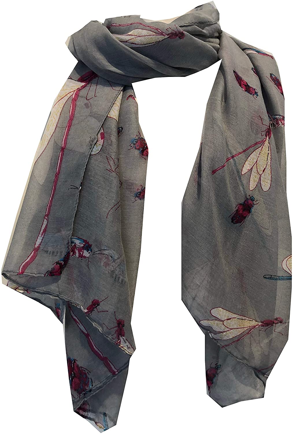 Pamper Yourself Now Grey with Dragonfly and Bugs Design Long Soft Scarf, Great Present/Gift.