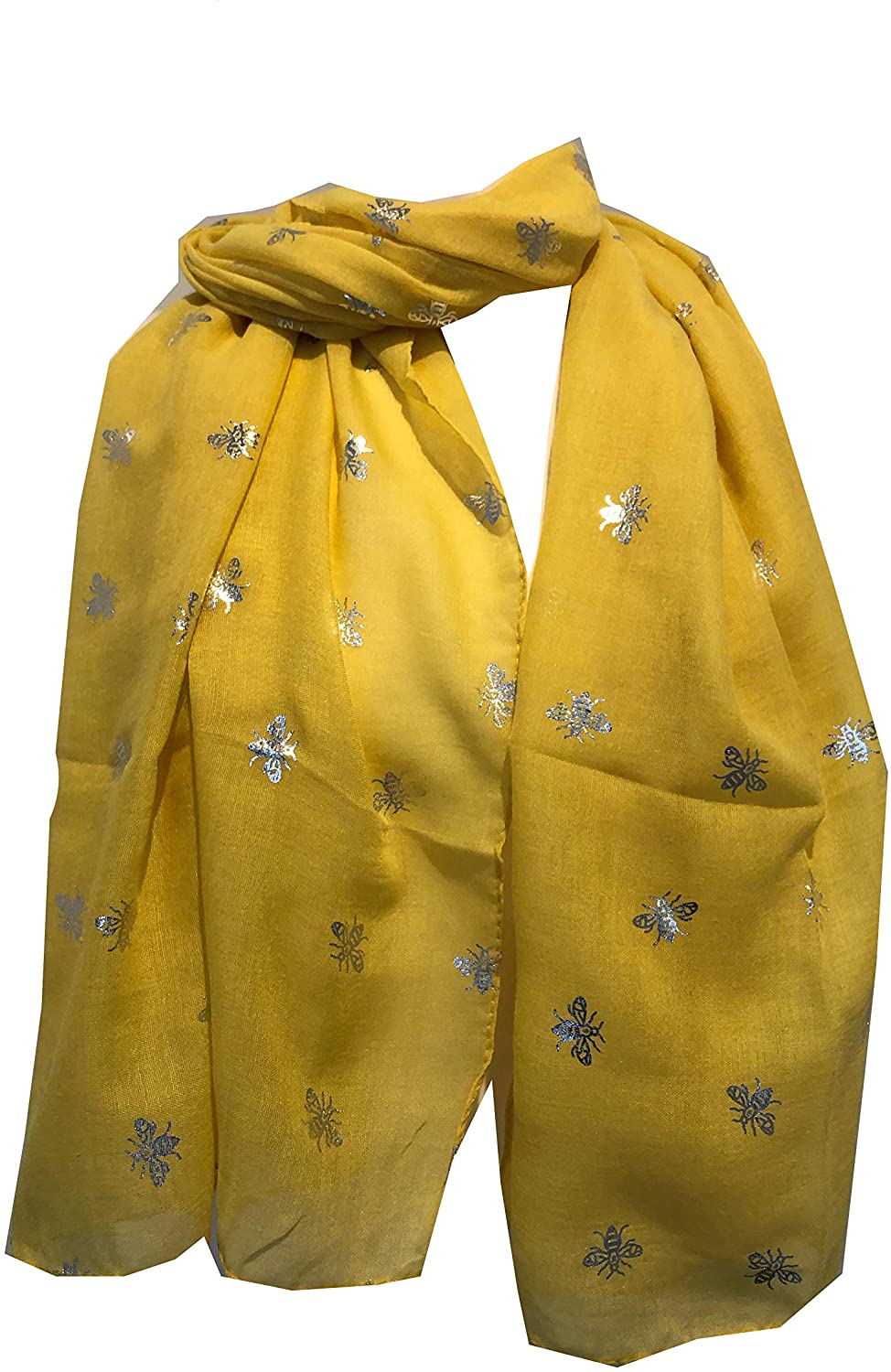 Pamper Yourself Now Yellow with Silver Bumble Bees Long Scarf. Great Present/Gift for bee Lovers.