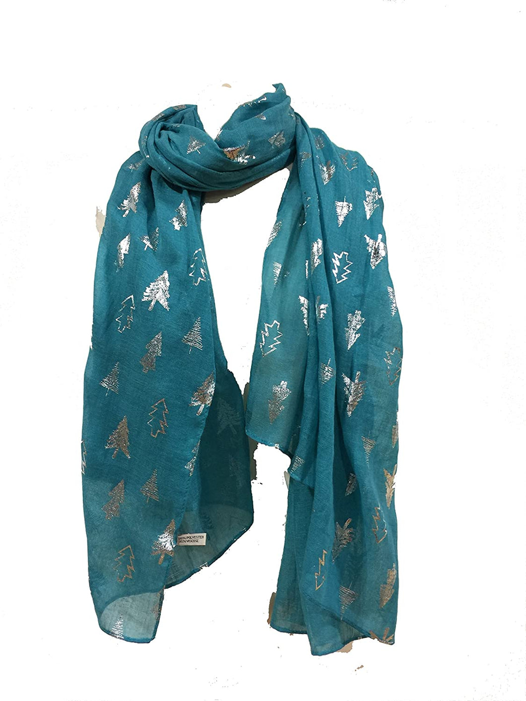 Pamper Yourself Now Teal with Silver Christmas Trees Ladies Long Soft Scarf