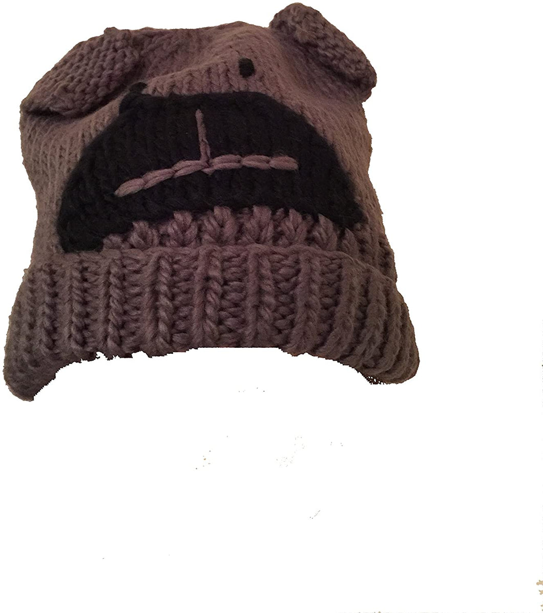 Pamper Yourself Now Grey Beanie hat with buldog Design