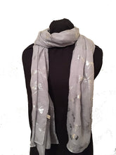 Load image into Gallery viewer, Pamper Yourself Now Light Grey with Silver Foiled Glitter Dragonfly Design Long Scarf/wrap
