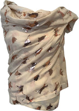 Load image into Gallery viewer, Cream with gold foiled cats long soft scarf

