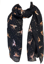 Load image into Gallery viewer, Pamper Yourself Now Black with Gold Fairy Design Long Scarf/wrap
