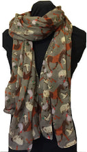 Load image into Gallery viewer, Grey Farmyard Animals Horses, Sheep, Lambs, Chickens and Geese Scarf/wrap
