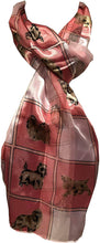 Load image into Gallery viewer, Pink dog scarf with a square design and different dog breeds
