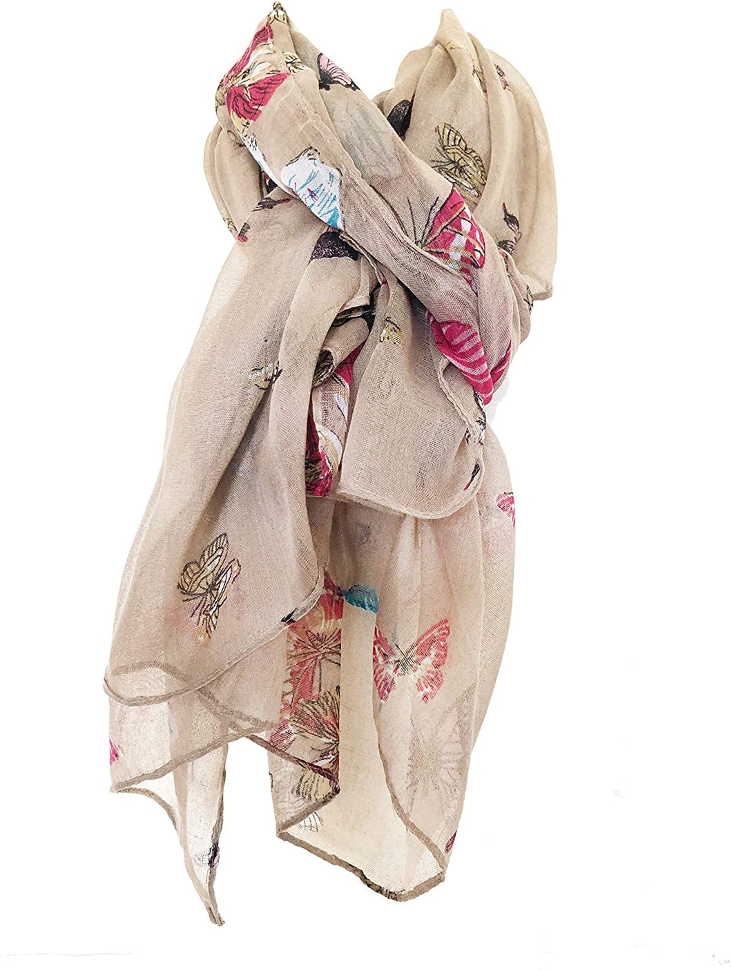 Pamper Yourself Now Beige Scarf with Big and Small Butterflies