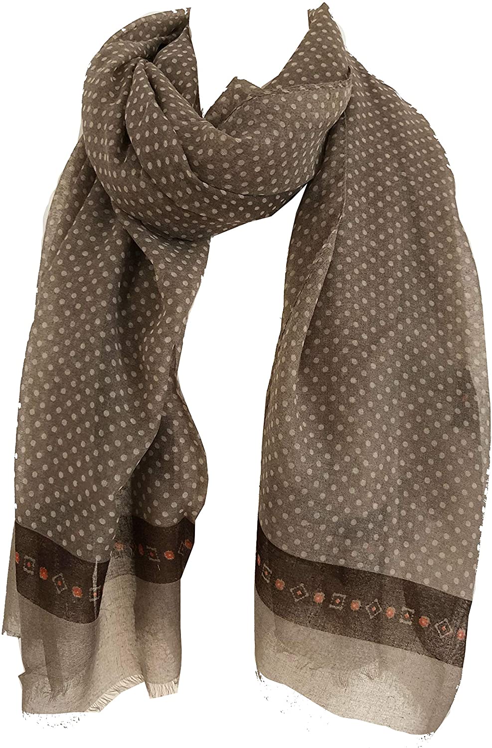 Pamper Yourself Now Dark Brown Scarf with Dark Brown Spotty Scarves with Borders, Long, Soft, Pretty Scarf/Wrap