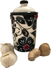 Load image into Gallery viewer, Black, White and red Flower Design Garlic Keeper Pot (4)
