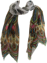 Load image into Gallery viewer, Pamper Yourself Now White with Bright Coloured Paisley Long Scarf, Soft Ladies Fashion London
