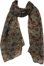 Load image into Gallery viewer, Pamper Yourself Now Grey Fish Scarf with Tropical Fish
